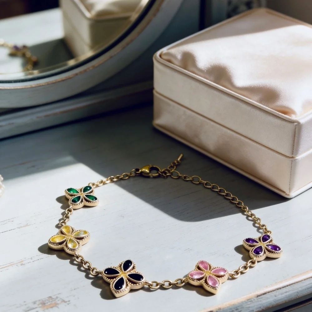 Zirconia multicolored Flower Stainless Steel Bracelet